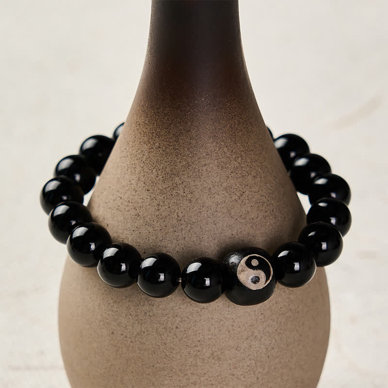 Buddha Stones Bransoletka ochronna z koralików Yin Yang z czarnego obsydianu i onyksu tybetańskiego - image 4