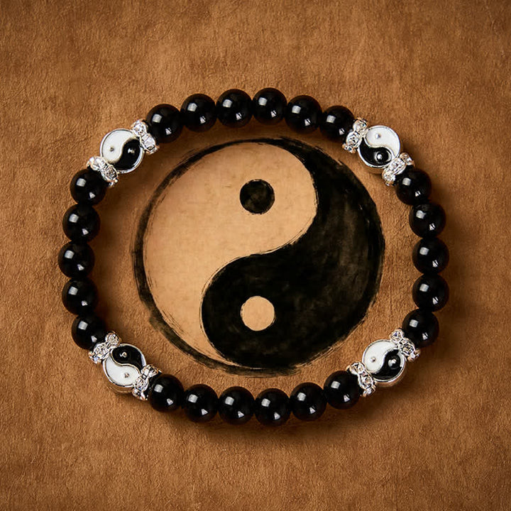 Buddha Stones Bransoletka z okrągłym charmsem z czarnego obsydianu Yin Yang - Yin Yang (Równowaga ♥ Harmonia) - image 0