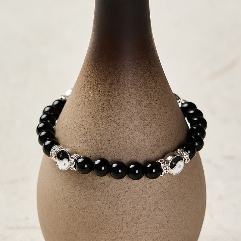 Buddha Stones Bransoletka z okrągłym charmsem z czarnego obsydianu Yin Yang - image 3