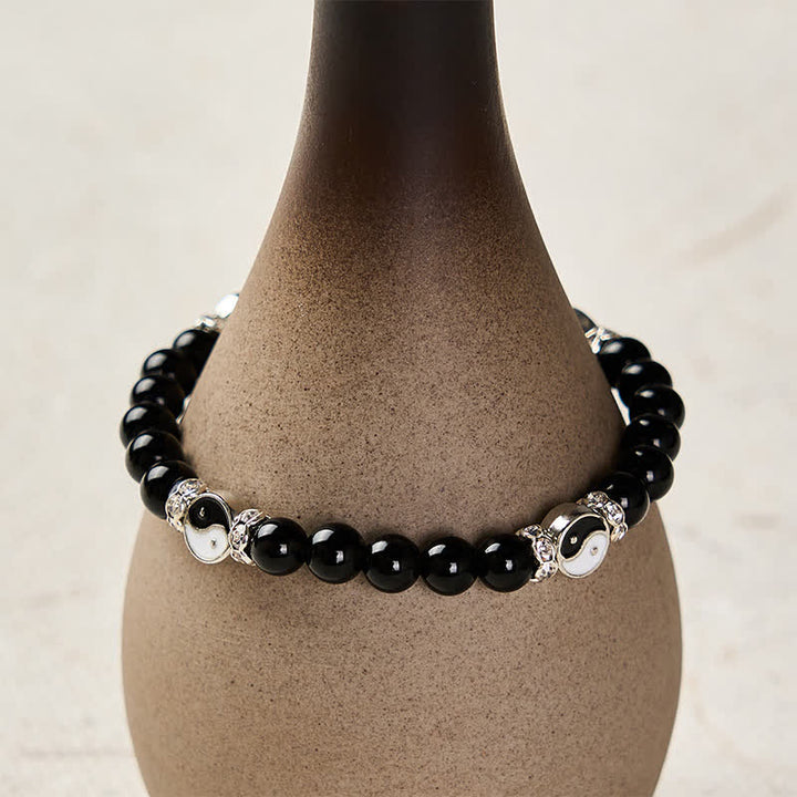 Buddha Stones Bransoletka z okrągłym charmsem z czarnego obsydianu Yin Yang - image 3