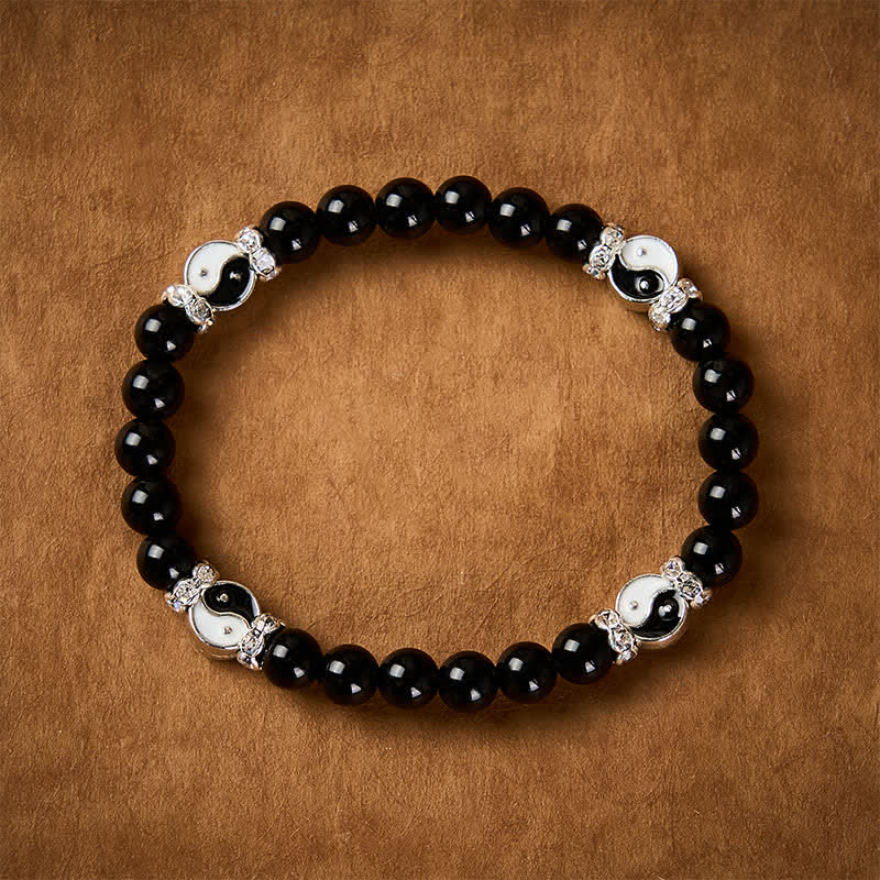 Buddha Stones Bransoletka z okrągłym charmsem z czarnego obsydianu Yin Yang - image 1