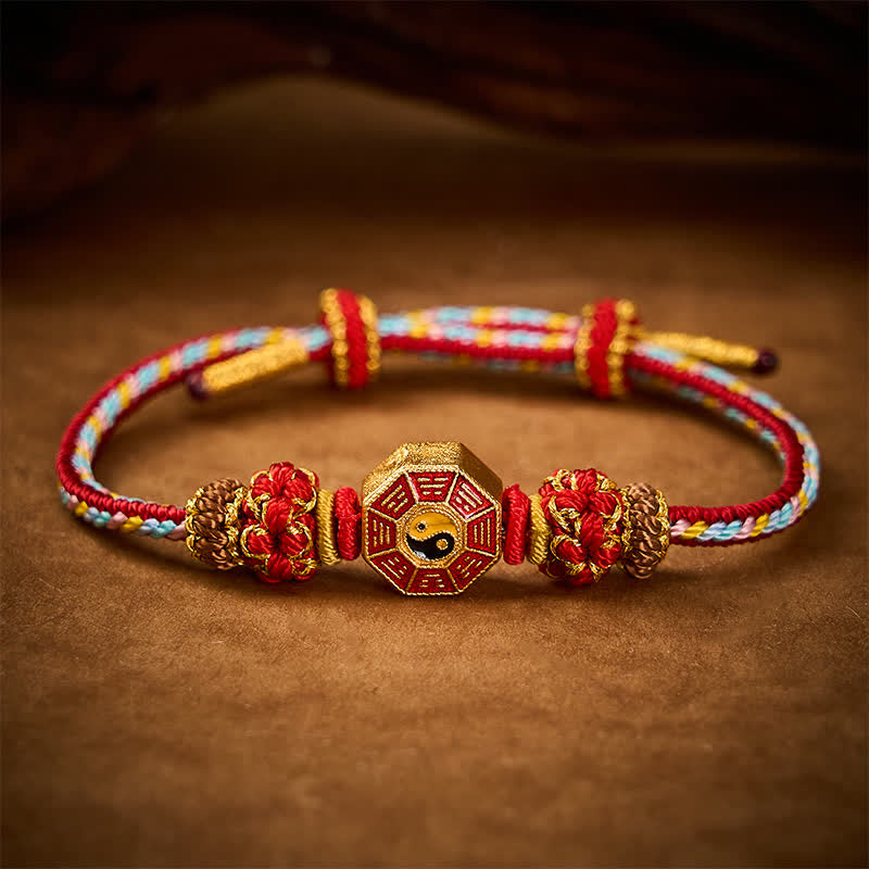 Buddha Stones Kolorowa bransoletka Bagua z chińskiej monety, pleciona ręcznie w stylu tybetańskim - image 3