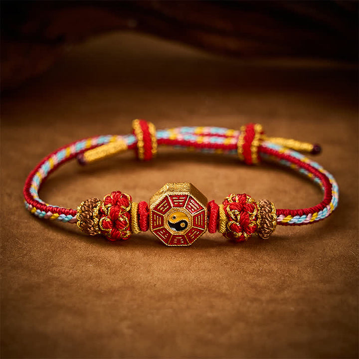 Buddha Stones Kolorowa bransoletka Bagua z chińskiej monety, pleciona ręcznie w stylu tybetańskim - image 3