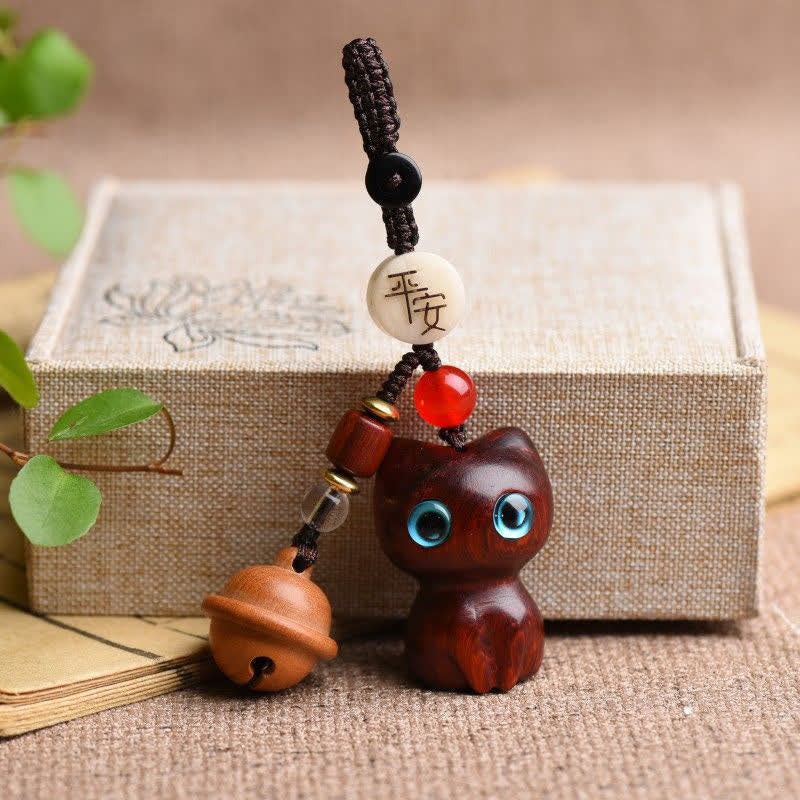 Buddha Stones Breloczki z dzwonkiem dla kota, ręcznie rzeźbione, z drewna hebanowego i czerwonego sandału - Czerwony sandałowiec (błogosławieństwo♥pomyślny) - image 2