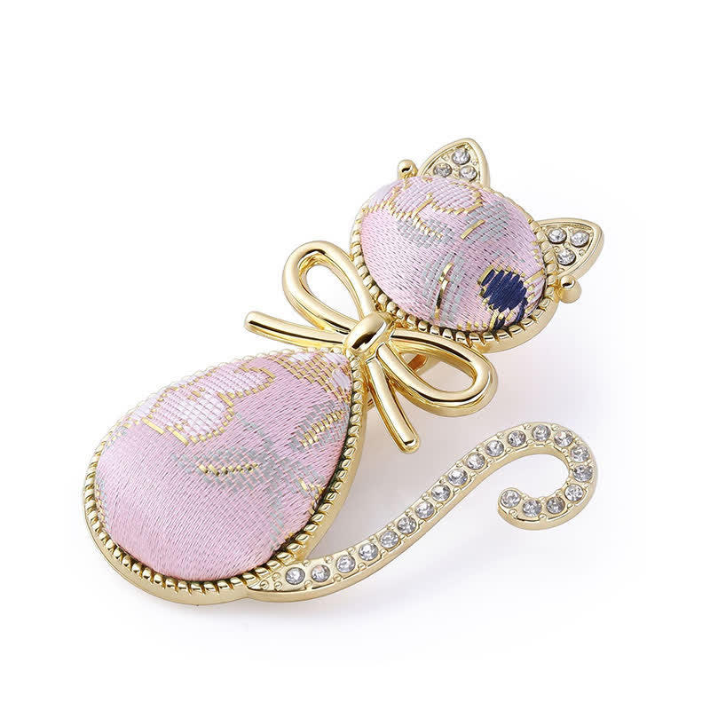 Buddha Stones Pałeczka do włosów Song Brocade Cat w stylu chińskim z pozłacanymi kryształkami - Różowy (ten sam odcień koloru – wzór może się różnić) - image 4