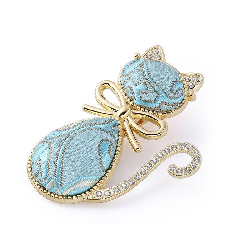 Buddha Stones Pałeczka do włosów Song Brocade Cat w stylu chińskim z pozłacanymi kryształkami - Niebieski (ten sam odcień koloru – wzór może się różnić) - image 5