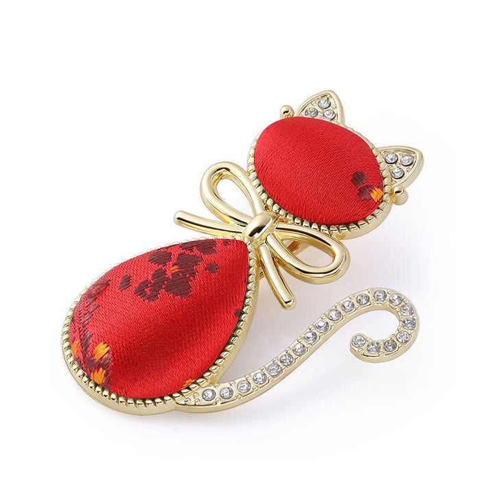 Buddha Stones Pałeczka do włosów Song Brocade Cat w stylu chińskim z pozłacanymi kryształkami - Czerwony (ten sam odcień koloru – wzór może się różnić) - image 3