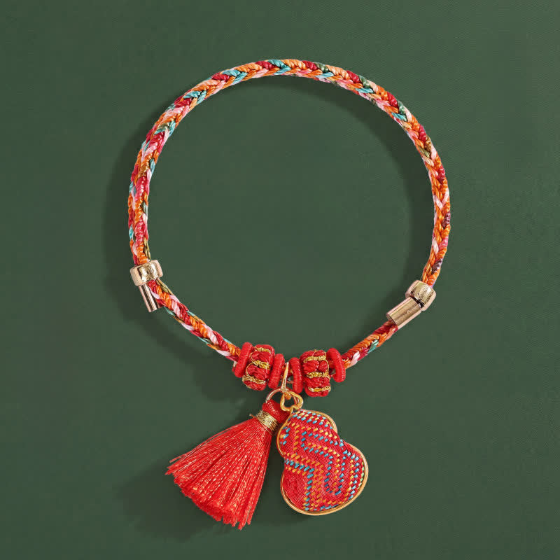 Buddha Stones Bransoletka ochronna z brokatowej tykwy w pięciu kolorach czerwonego sznurka Song - Czerwony (ten sam odcień koloru – wzór może się różnić) - image 0