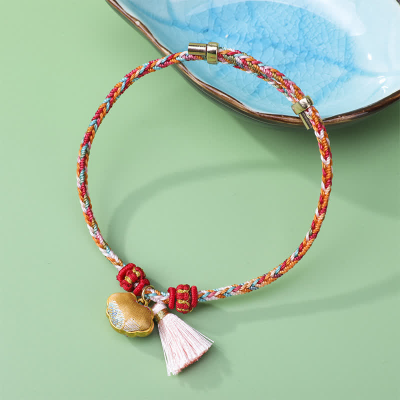 Buddha Stones Bransoletka z pięciokolorowego plecionego sznurka Song Brocade Ruyi Scepter Tassel Luck - Złoto (ten sam odcień koloru – wzór może się różnić) - image 2