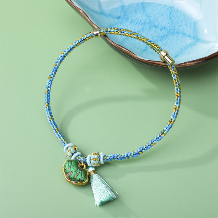 Buddha Stones Bransoletka z pięciokolorowego plecionego sznurka Song Brocade Ruyi Scepter Tassel Luck - Zielony (ten sam odcień koloru – wzór może się różnić) - image 3