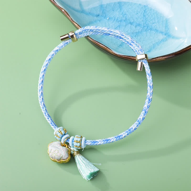 Buddha Stones Bransoletka z pięciokolorowego plecionego sznurka Song Brocade Ruyi Scepter Tassel Luck - Jasnoniebieski (ten sam odcień koloru – wzór może się różnić) - image 1