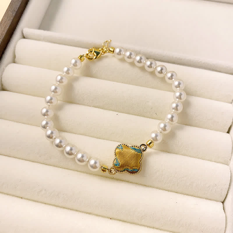 Buddha Stones Bransoletka Pearl Song Brocade Clover Purity New Chinese - Złoty Zielony (ten sam odcień koloru – wzór może się różnić) - image 11