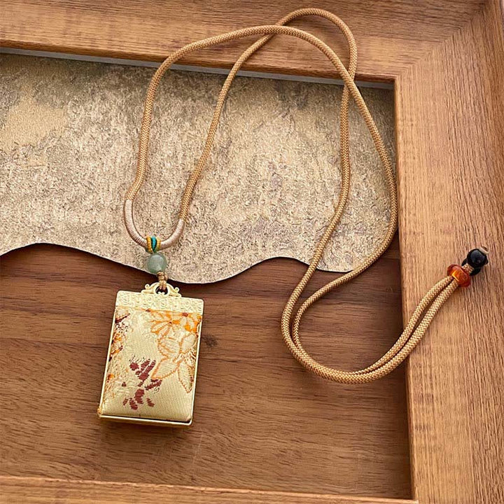 Buddha Stones Naszyjnik z brokatu Song z kwiatowym wzorem w kształcie harmonii, pleciony w prostokąty - Żółty (ten sam odcień koloru – wzór może się różnić) - image 2
