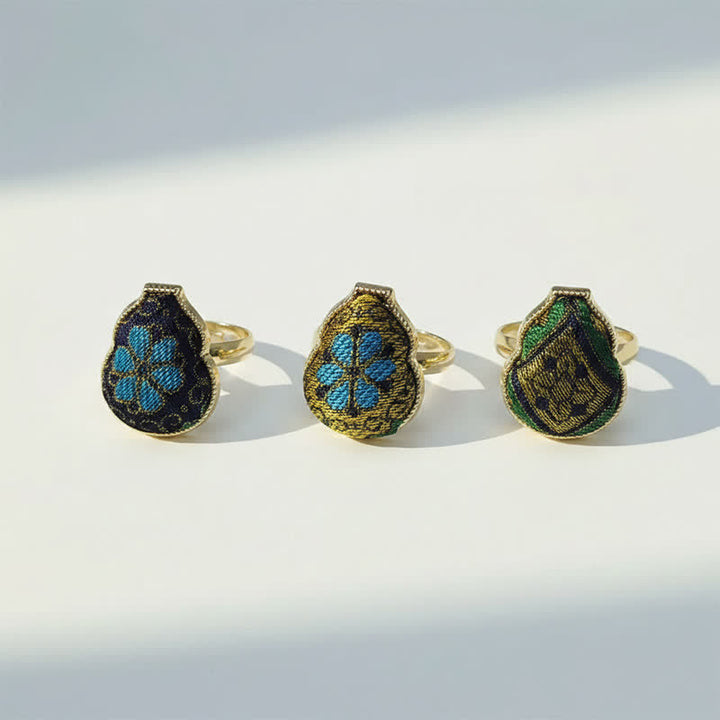 Buddha Stones Pierścień w kształcie błogosławieństwa z brokatu Song Brocade w stylu chińskim, regulowany, vintage - image 13