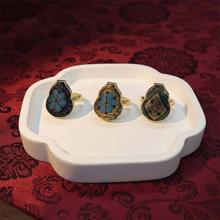 Buddha Stones Pierścień w kształcie błogosławieństwa z brokatu Song Brocade w stylu chińskim, regulowany, vintage - image 10