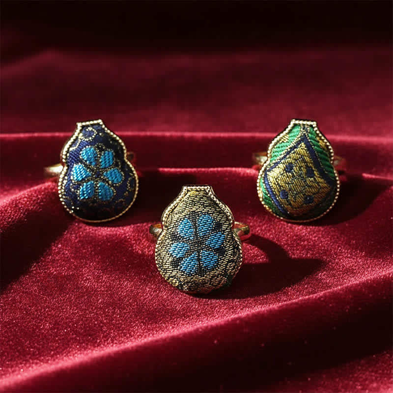 Buddha Stones Pierścień w kształcie błogosławieństwa z brokatu Song Brocade w stylu chińskim, regulowany, vintage - image 9
