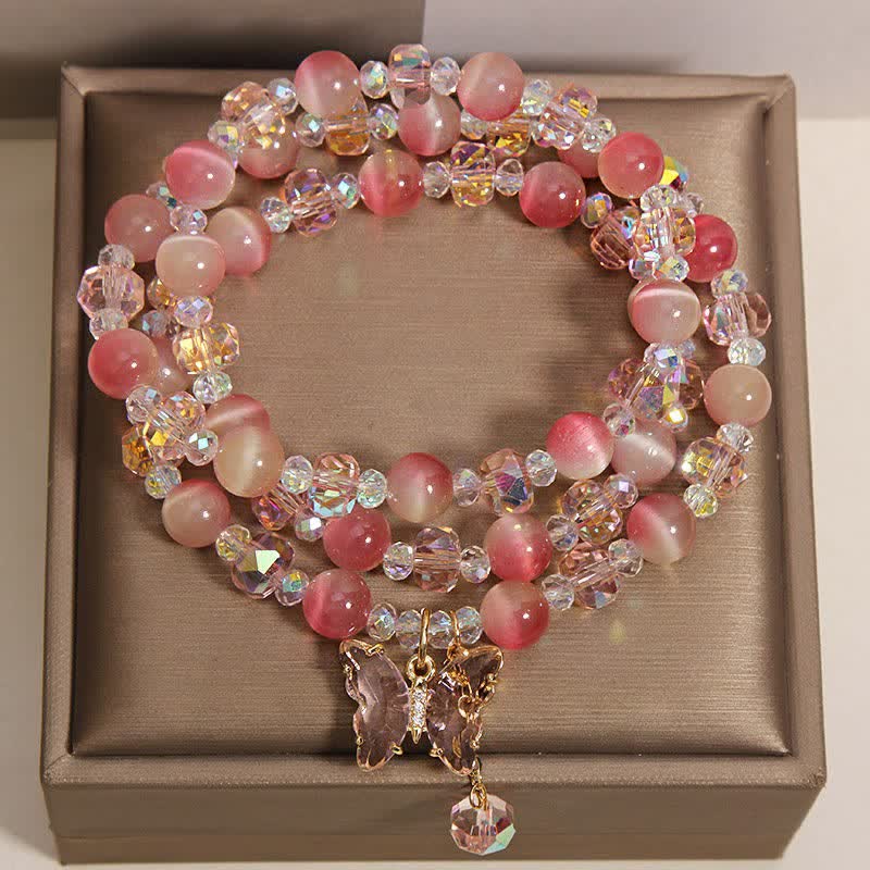 Buddha Stones Bransoletka Peach Cat's Eye Butterfly Love Triple Wrap Faceted - image 7