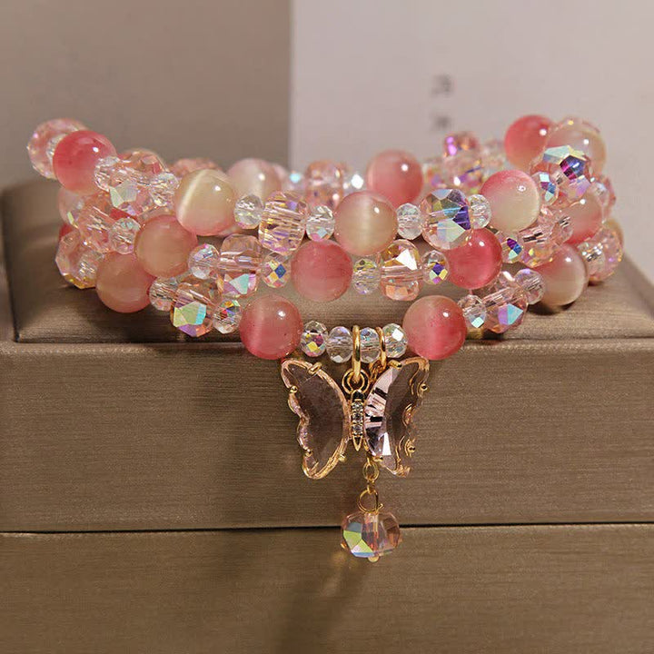 Buddha Stones Bransoletka Peach Cat's Eye Butterfly Love Triple Wrap Faceted - image 2