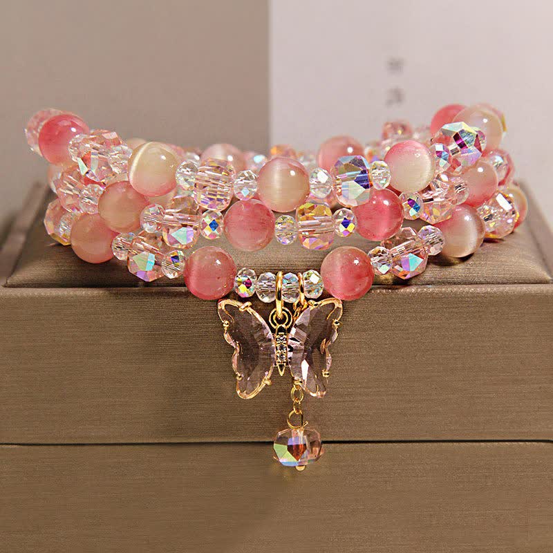 Buddha Stones Bransoletka Peach Cat's Eye Butterfly Love Triple Wrap Faceted - image 1