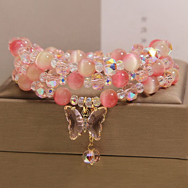 Buddha Stones Bransoletka Peach Cat's Eye Butterfly Love Triple Wrap Faceted - image 3