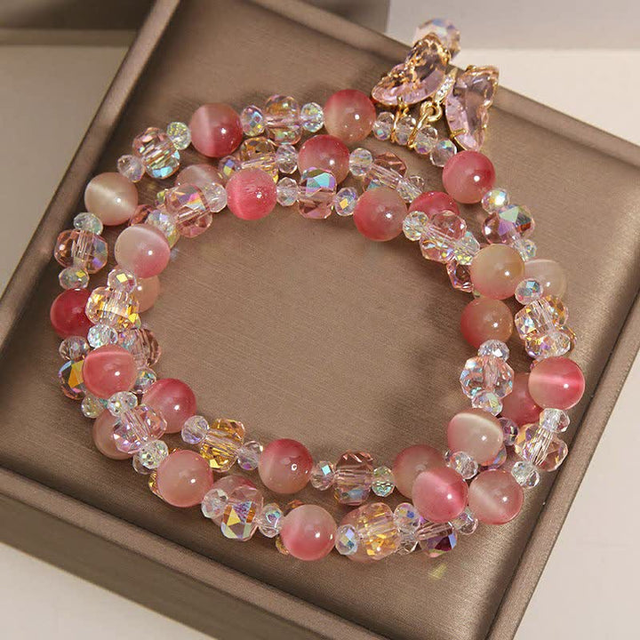 Buddha Stones Bransoletka Peach Cat's Eye Butterfly Love Triple Wrap Faceted - image 8