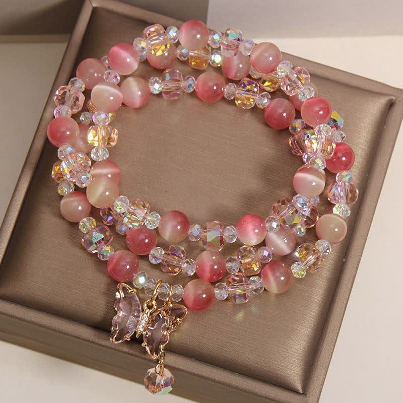 Buddha Stones Bransoletka Peach Cat's Eye Butterfly Love Triple Wrap Faceted - image 4