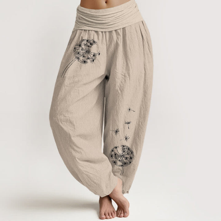 Buddha Stones Spodnie damskie typu harem z elastycznej talii z czystej bawełny z wzorem nasion mniszka lekarskiego - Dębnik - US16, UK/AU20, EU48 (3XL) - image 14