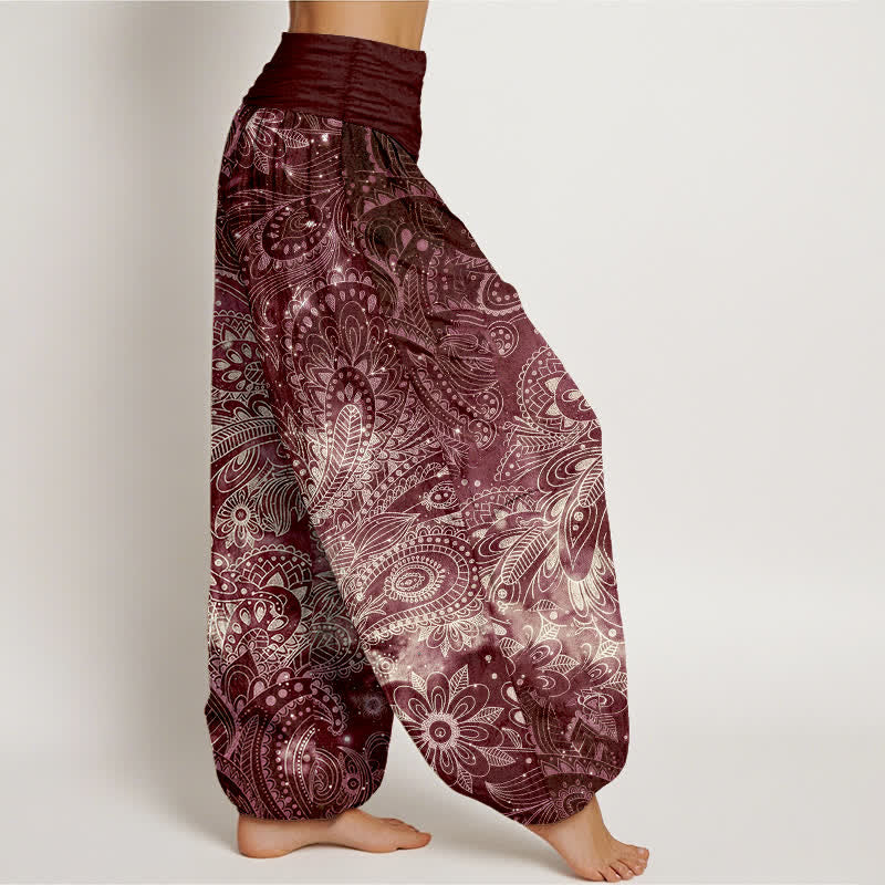 Buddha Stones Eleganckie damskie spodnie haremowe z elastycznej talii w kolorze czystej bawełny z wzorem paisley - image 10