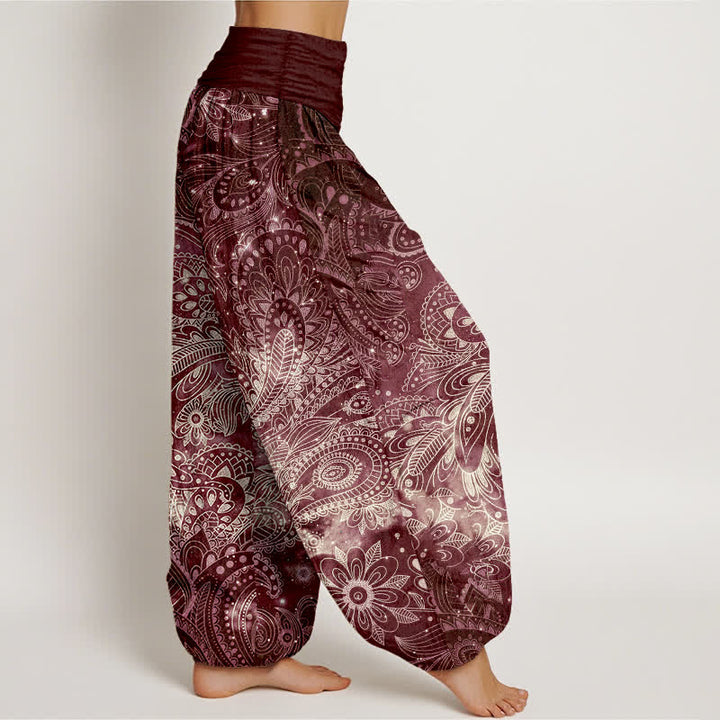 Buddha Stones Eleganckie damskie spodnie haremowe z elastycznej talii w kolorze czystej bawełny z wzorem paisley - image 10
