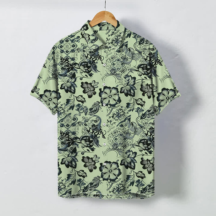 Buddha Stones Koszula męska z krótkim rękawem, odporna na zagniecenia, z tropikalnym kwiatowym wzorem liści i guzikami - PaleGreen - US/UK/AU48， EU58 (4XL) - image 6
