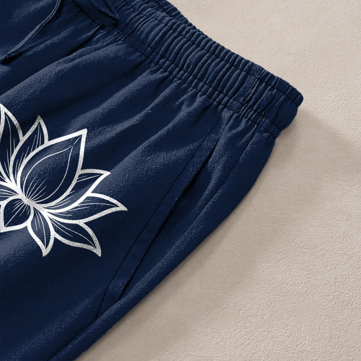 Buddha Stones Spodnie męskie zwężane z kieszeniami i wzorem Lotus Om Cotton Lotus - image 2