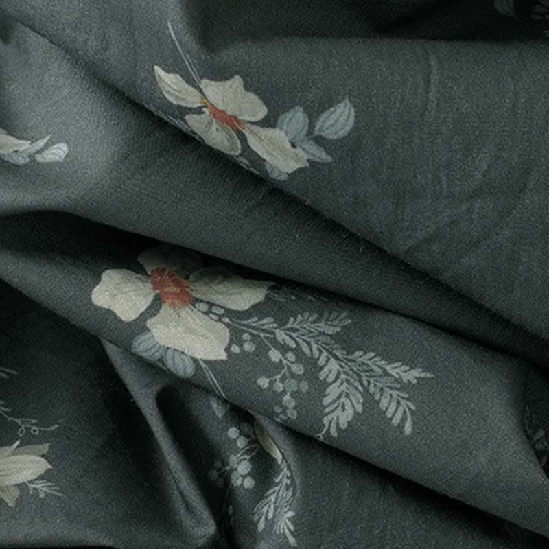 Buddha Stones Letnie sukienki damskie z krótkim rękawem i kieszenią, w stylu vintage, ze ściągaczem i szarymi kwiatami - image 11