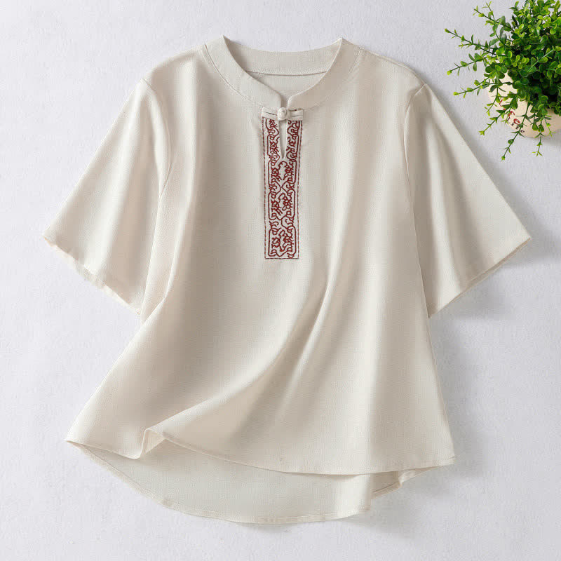 Buddha Stones Letnie koszule damskie z krótkim rękawem w stylu Tang z żabą i haftem Vines - Bielizna - US8-10, UK/AU12-14, EU40-42 (2XL) - image 0