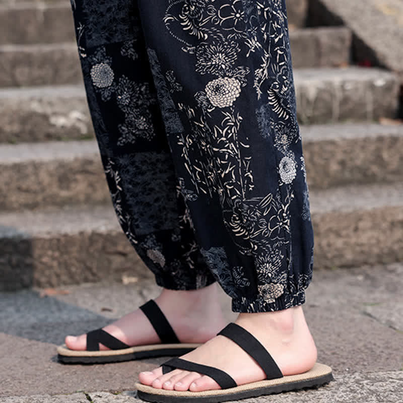 Buddha Stones Letnie, swobodne spodnie haremowe męskie w stylu boho ze ściągaczem i nadrukiem w kształcie słonia, z kieszeniami - image 19
