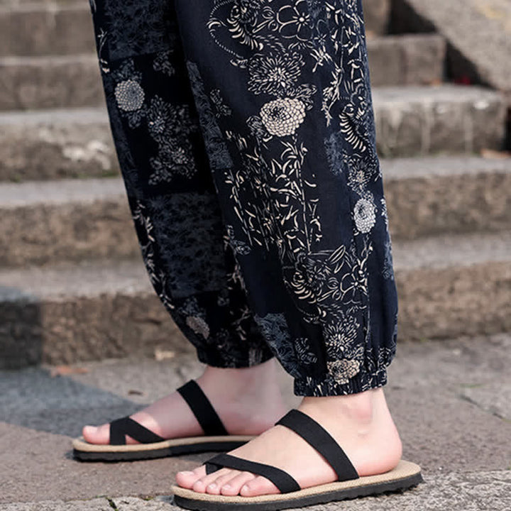 Buddha Stones Letnie, swobodne spodnie haremowe męskie w stylu boho ze ściągaczem i nadrukiem w kształcie słonia, z kieszeniami - image 19