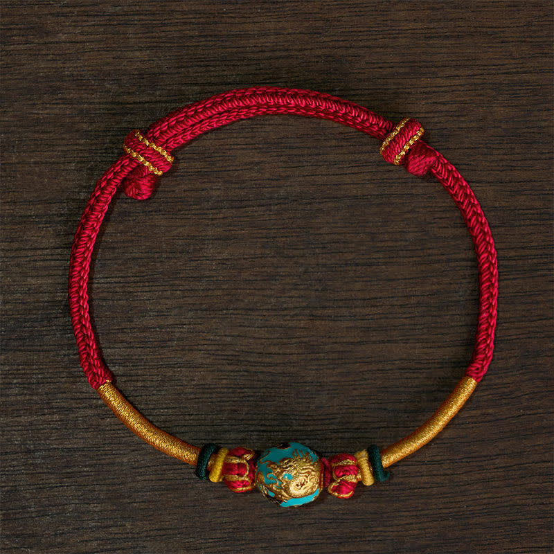 Buddha Stones Bransoletka pleciona z koralików i czerwonego sznurka w kształcie smoka z miedzi - Czerwony sznurek (obwód nadgarstka: 15–20 cm) - Koralik Feniksa - image 17