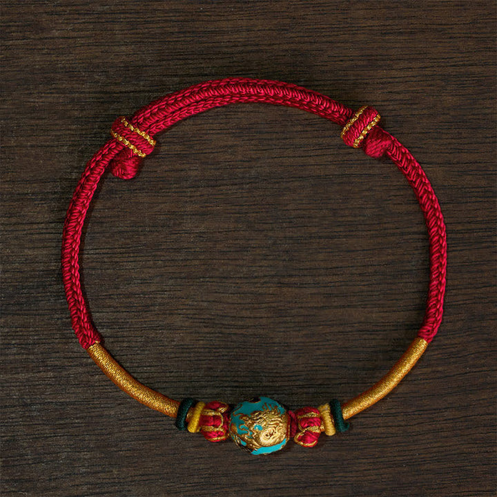 Buddha Stones Bransoletka pleciona z koralików i czerwonego sznurka w kształcie smoka z miedzi - Czerwony sznurek (obwód nadgarstka: 15–20 cm) - Koralik Feniksa - image 17