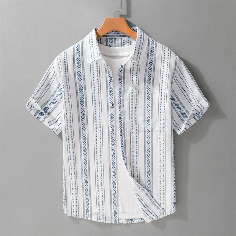 Buddha Stones Letnie, swobodne, klasyczne, męskie koszule w paski z krótkim rękawem i kieszenią naszywaną - AliceBlue - US/UK/AU42, EU52 (3XL) - image 0