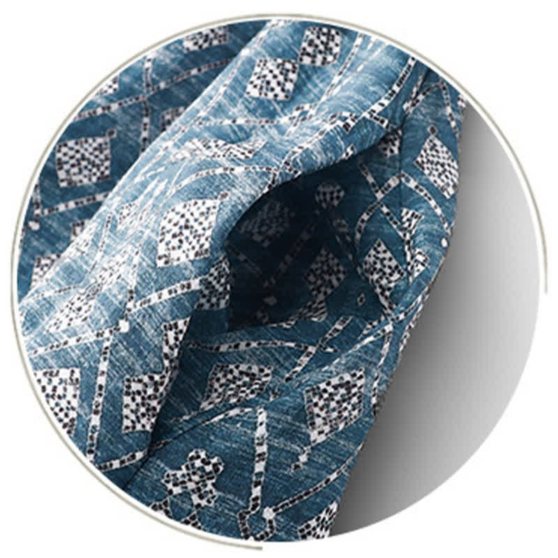 Buddha Stones Letnia sukienka damska w stylu boho ze ściągaczem w kolorze niebieskim, geometrycznym, bez rękawów i kieszeniami - image 7