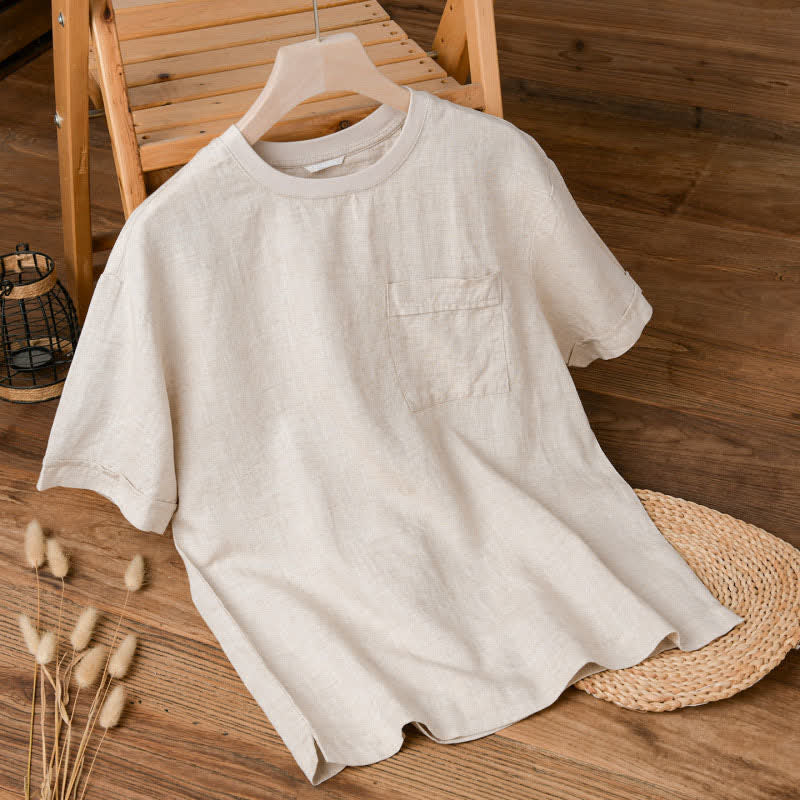 Buddha Stones Letnie, swobodne, minimalistyczne, solidne męskie koszulki z krótkim rękawem i kieszenią naszywaną - Bielizna - US/UK/AU42， EU52 (3XL) - image 0