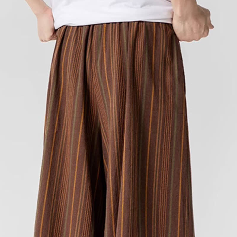 Buddha Stones Letnie spodnie w stylu vintage z szerokimi nogawkami i ściągaczem w paski i kieszenią - image 17