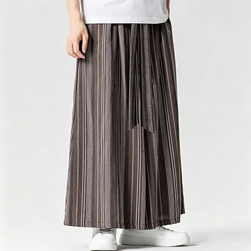 Buddha Stones Letnie spodnie w stylu vintage z szerokimi nogawkami i ściągaczem w paski i kieszenią - image 21