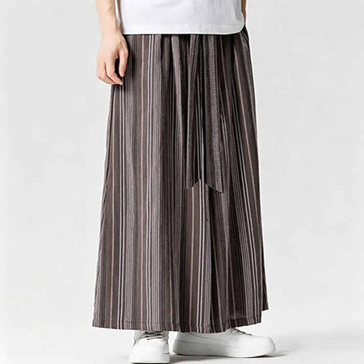 Buddha Stones Letnie spodnie w stylu vintage z szerokimi nogawkami i ściągaczem w paski i kieszenią - image 21