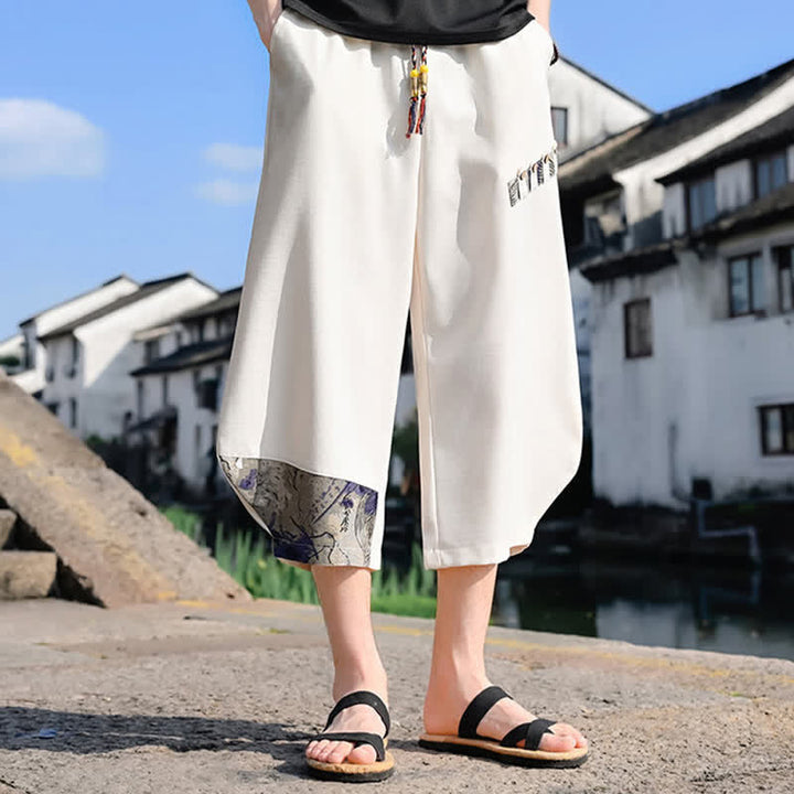 Buddha Stones Letnie, swobodne, vintage'owe spodnie capri z kwiatowym sznurkiem, męskie spodnie haremowe z kieszenią - image 13