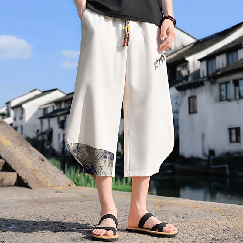 Buddha Stones Letnie, swobodne, vintage'owe spodnie capri z kwiatowym sznurkiem, męskie spodnie haremowe z kieszenią - image 14