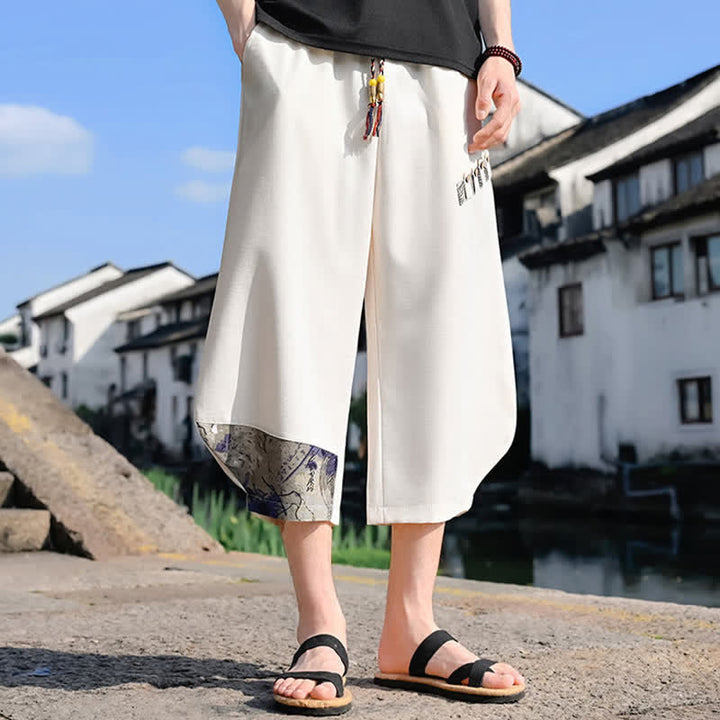Buddha Stones Letnie, swobodne, vintage'owe spodnie capri z kwiatowym sznurkiem, męskie spodnie haremowe z kieszenią - image 14