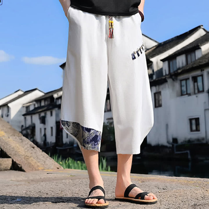 Buddha Stones Letnie, swobodne, vintage'owe spodnie capri z kwiatowym sznurkiem, męskie spodnie haremowe z kieszenią - image 15