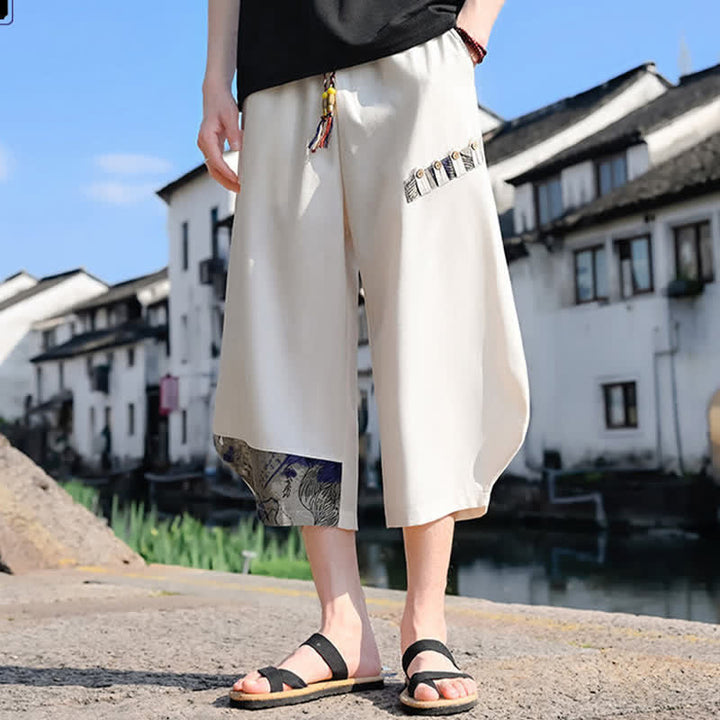 Buddha Stones Letnie, swobodne, vintage'owe spodnie capri z kwiatowym sznurkiem, męskie spodnie haremowe z kieszenią - image 19