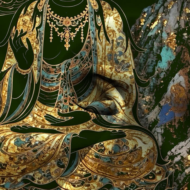 Buddha Stones Koszula męska z krótkim rękawem, odporna na zagniecenia, z guzikami w kształcie chmurki Buddy w kolorze złotym - image 9