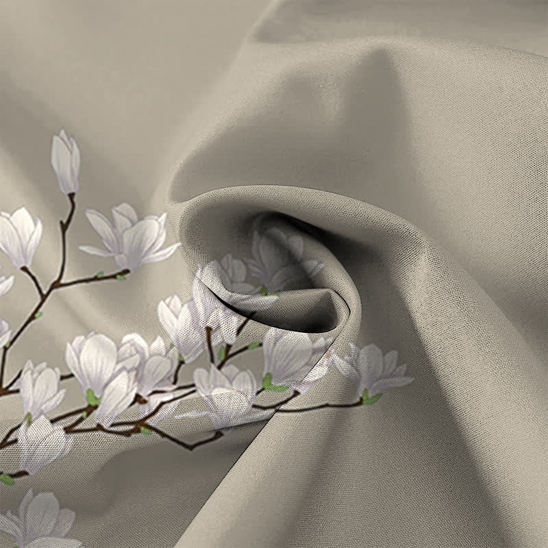 Buddha Stones Biała koszula męska z krótkim rękawem i guzikami w kwiatowy wzór magnolii, odporna na zagniecenia - image 8